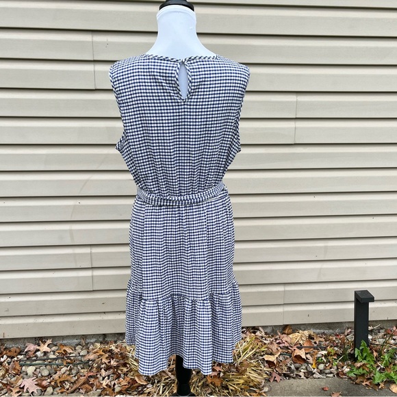 NWT DKNY Navy and White Checked Gingham Sleeveless Fit and Flare Trapeze Dress - Picture 7 of 8